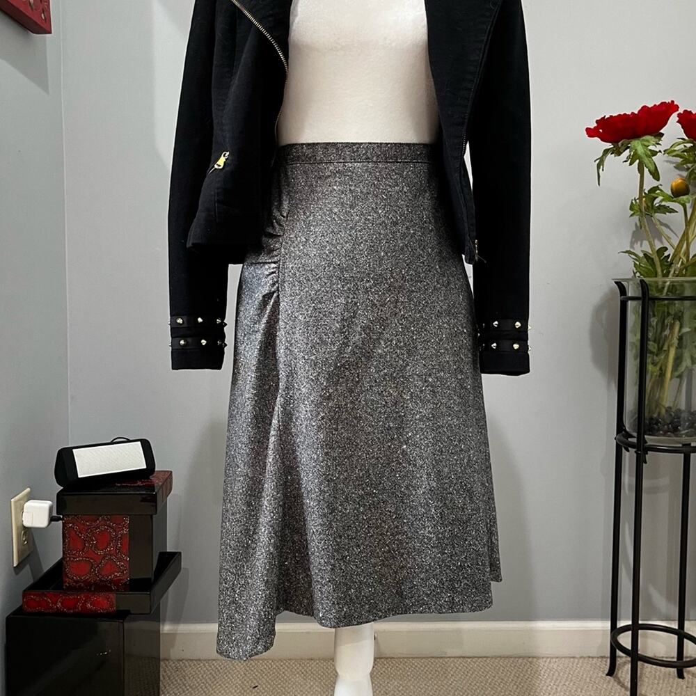 NEW Banana Republic Wool Silk Tweed Academia Draped A-line Full Knee Skirt 4